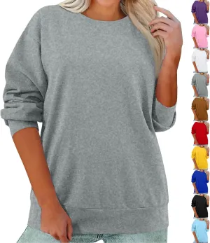 Crewneck Sweatshirts Women Comfy Pullover Crew Neck Sweatshirt Trendy Fleece Fall Sweaters Outfits 2024