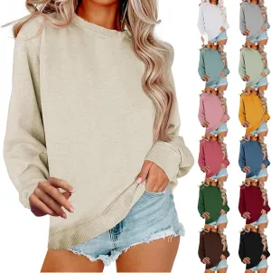Crewneck Sweatshirts Women Cute Y2k Oversized Plain Long Sleeve Shirts Casual Loose Pullover Tops Comfy Fall Outfits