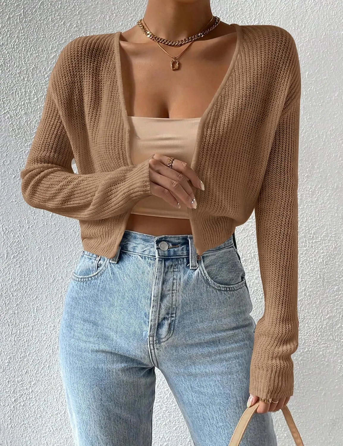 Cropped Cardigan Sweaters Open Front Long Sleeve Cardigans Lightweight Fall Bolero Shrugs