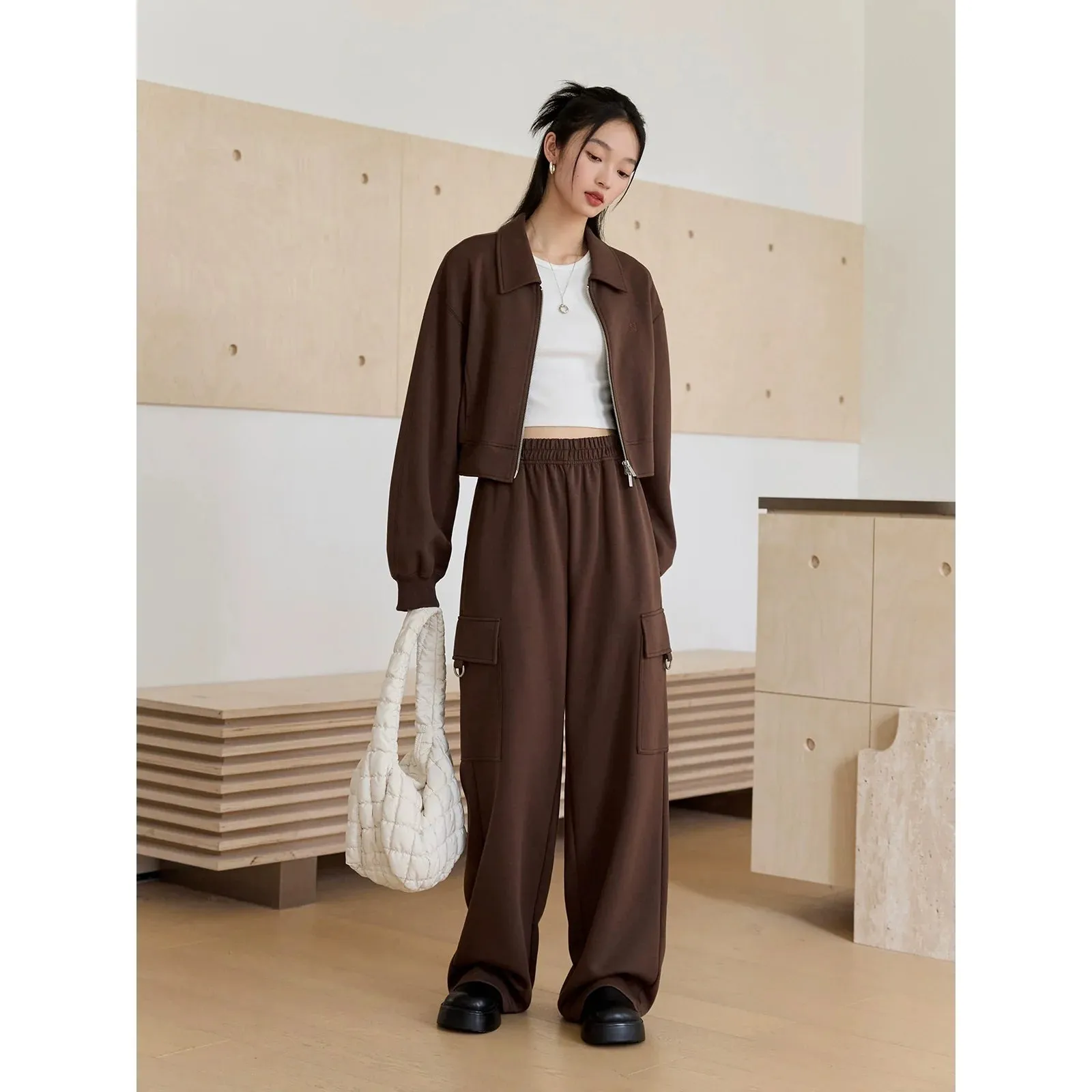 Cropped Jacket and Cargo Pants Set
