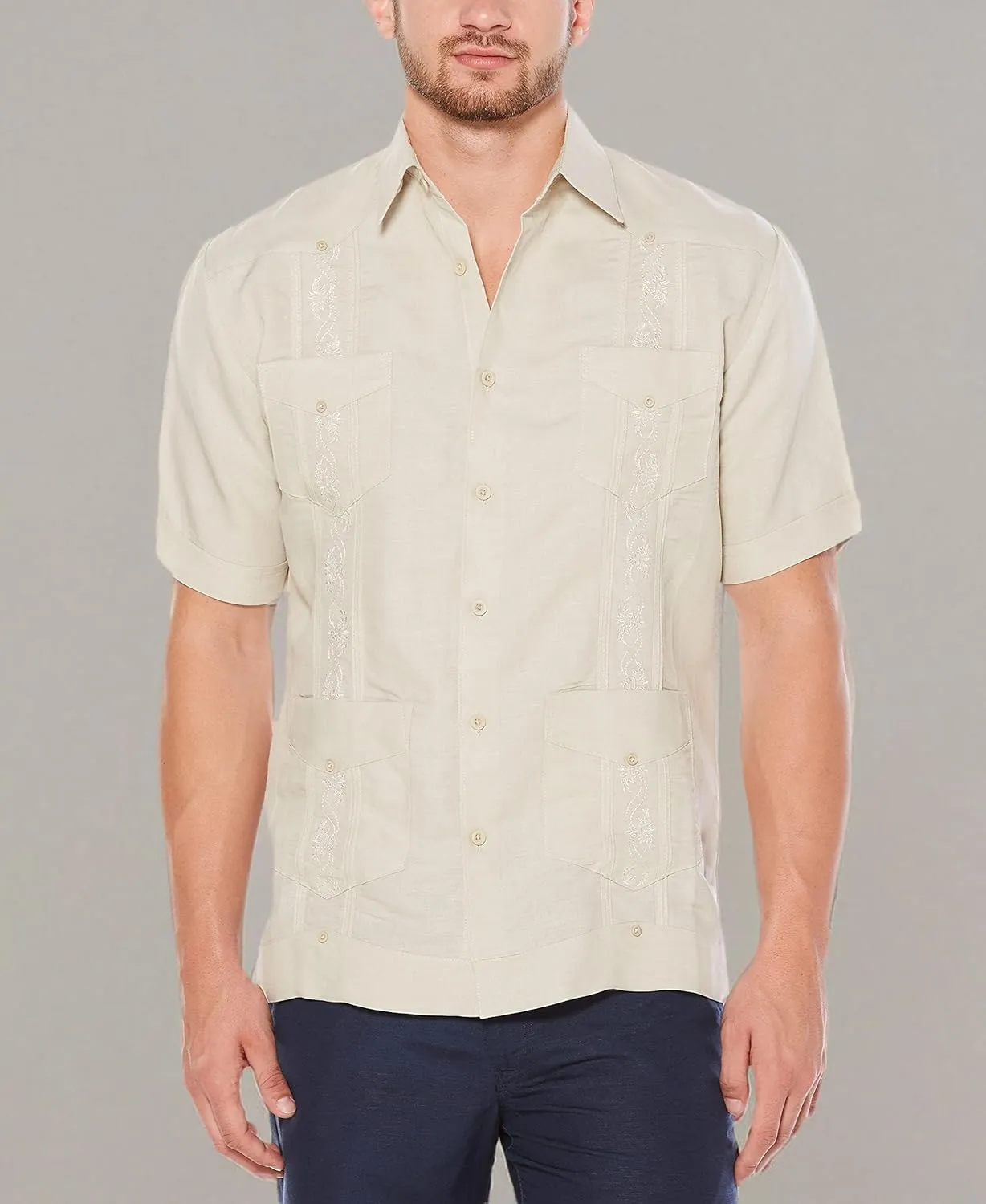 Cubavera Men's Four-Pocket Mini Pintuck Embroidered Authentic Guayabera Shirt, Short Sleeve Button Down