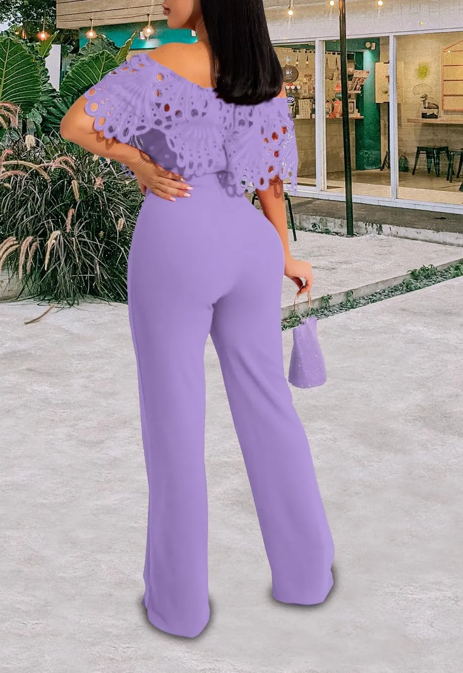 CutieLove Women's Sexy Off Shoulder Solid Jumpsuits Casual Wide Leg Long Pants One Piece Jumpsuits with Belt