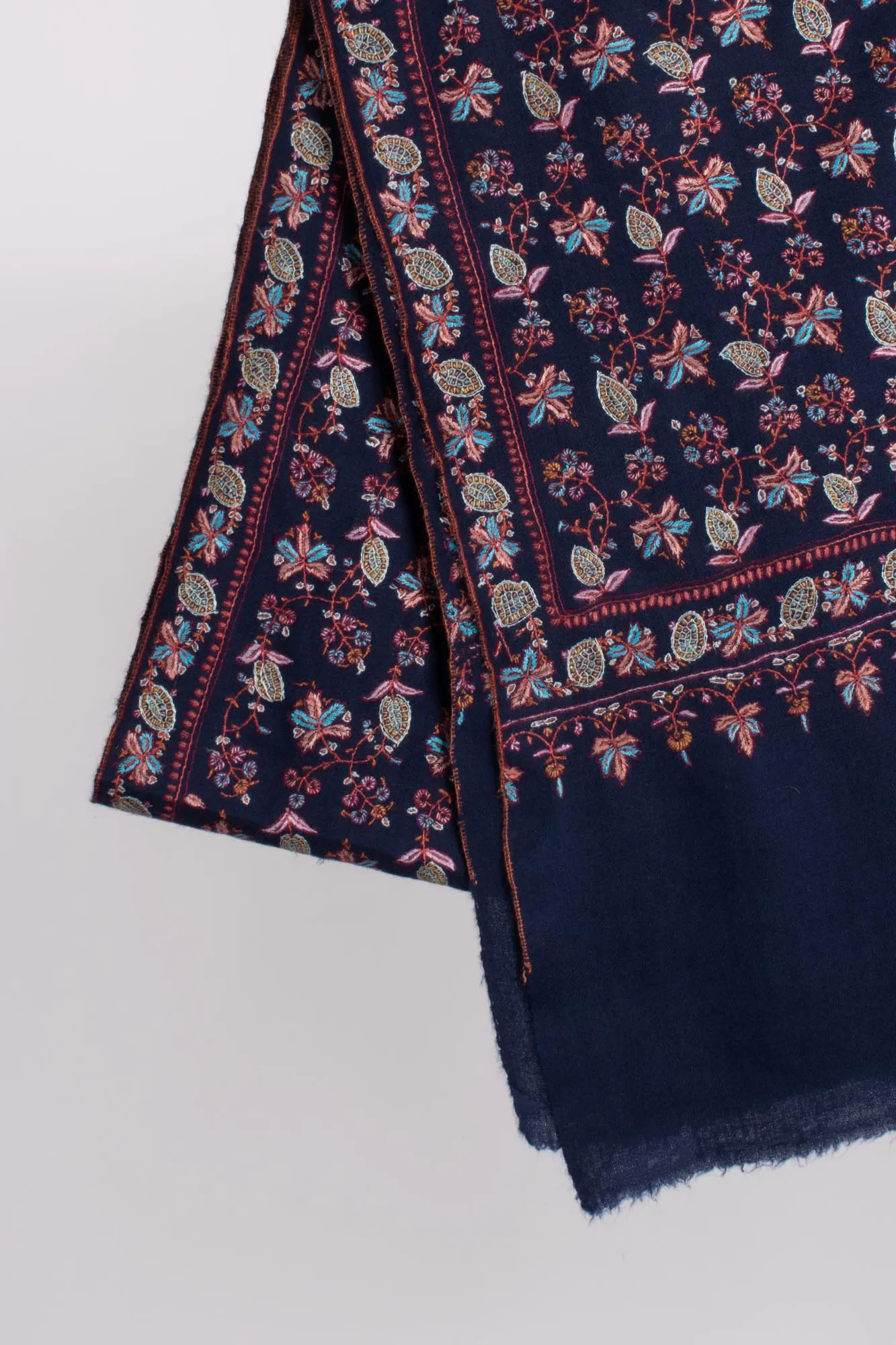 Elegant Dark Blue Handcrafted Pashmina Shawl - PETALUMA Collection
