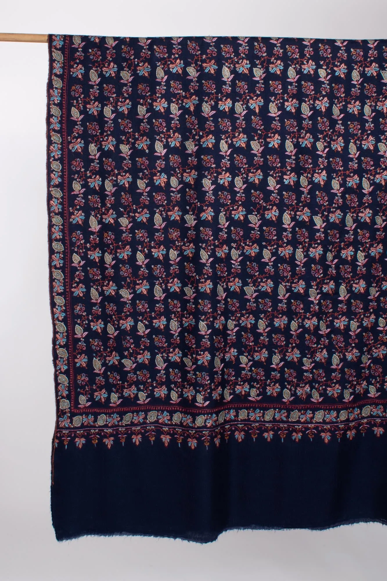 Elegant Dark Blue Handcrafted Pashmina Shawl - PETALUMA Collection