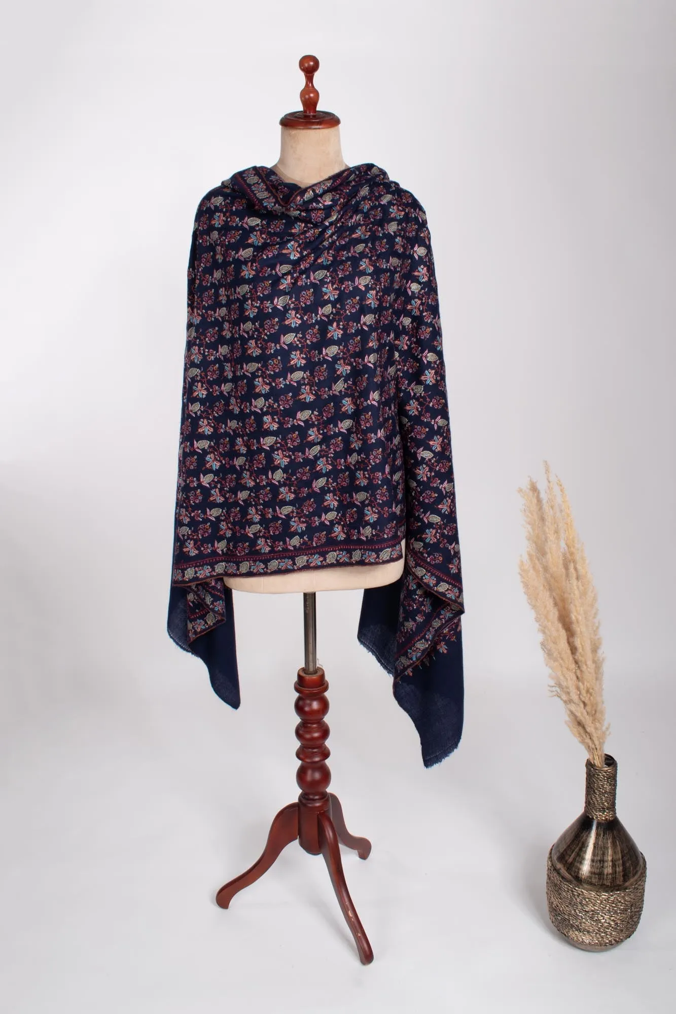 Elegant Dark Blue Handcrafted Pashmina Shawl - PETALUMA Collection