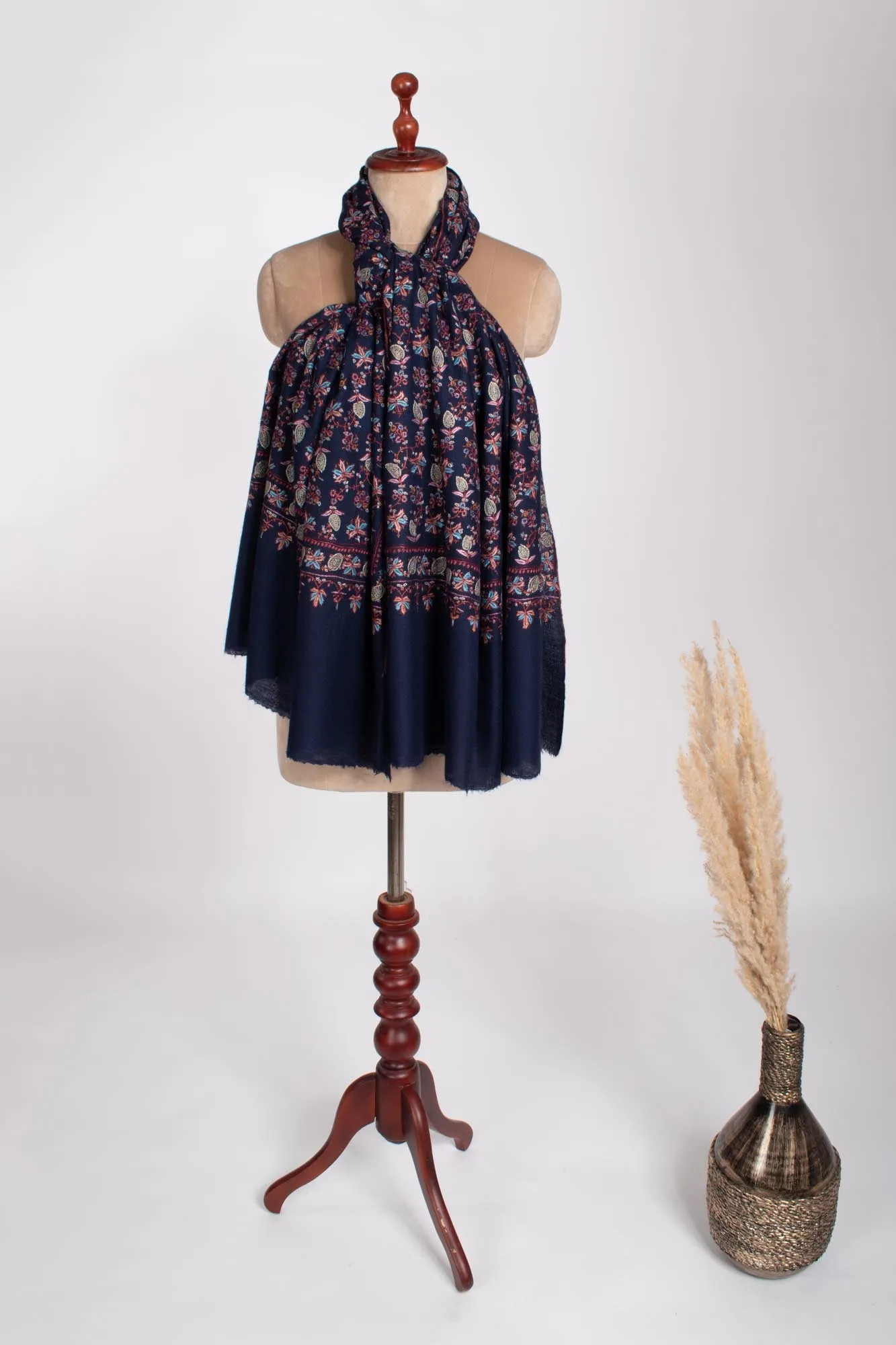Elegant Dark Blue Handcrafted Pashmina Shawl - PETALUMA Collection
