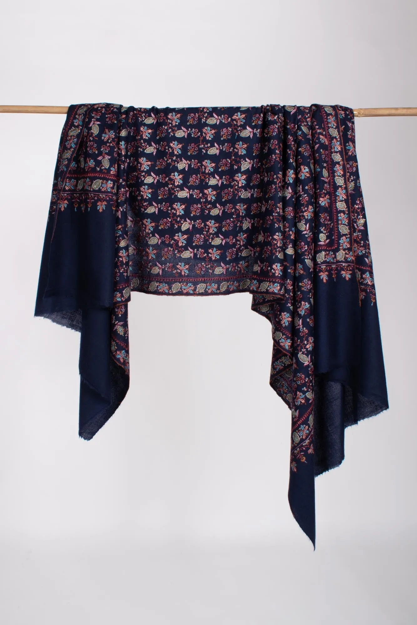 Elegant Dark Blue Handcrafted Pashmina Shawl - PETALUMA Collection