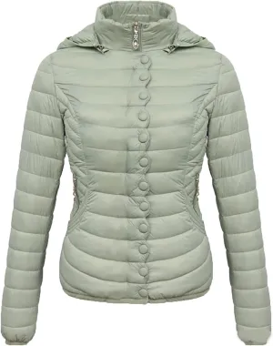 DGHM-JLMY Women Buttons Retro Short Cotton-Padded Jacket Slim Detachable Hood Winter Coat Quilted Thicken Puffer Jacket