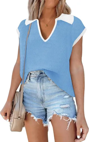 Disamer Short Sleeve Sweater for Women 2025 Spring Fashion Striped Sleeveless Vest Casual Tank Tops Summer Shirts