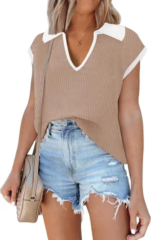 Disamer Short Sleeve Sweater for Women 2025 Spring Fashion Striped Sleeveless Vest Casual Tank Tops Summer Shirts