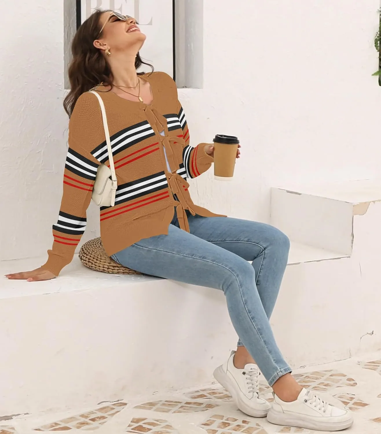 Disamer Women's 2025 Knit Cardigan Sweaters Fall Clothes Long Sleeve Fashion Casual Y2k Tie Open Front Cropped Jackets