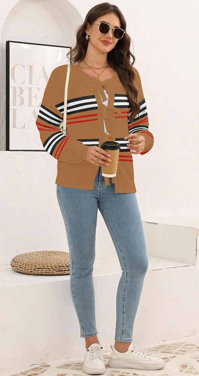 Disamer Women's 2025 Knit Cardigan Sweaters Fall Clothes Long Sleeve Fashion Casual Y2k Tie Open Front Cropped Jackets