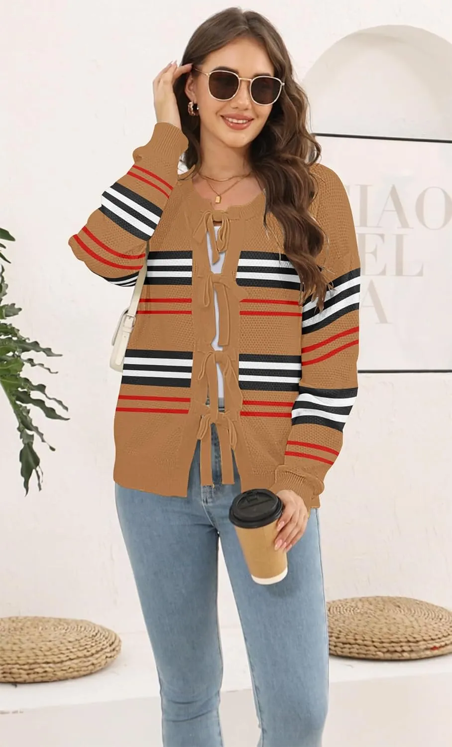 Disamer Women's 2025 Knit Cardigan Sweaters Fall Clothes Long Sleeve Fashion Casual Y2k Tie Open Front Cropped Jackets