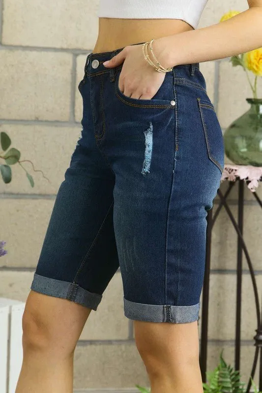 Distressed Denim Bermuda Shorts