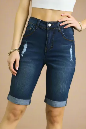 Distressed Denim Bermuda Shorts