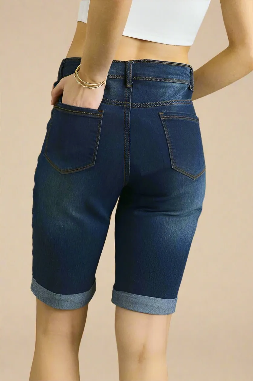 Distressed Denim Bermuda Shorts