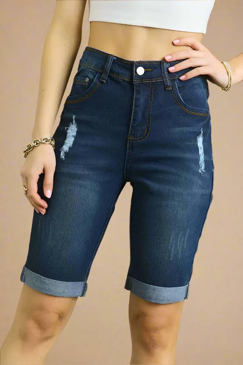 Distressed Denim Bermuda Shorts