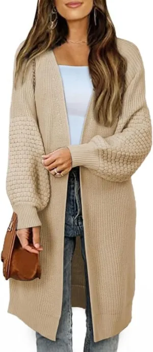 Dokotoo Women's 2025 Fashion Casual Open Front Long Sleeve Chunky Cable Knit Cardigans Sweaters Outerwear Coats