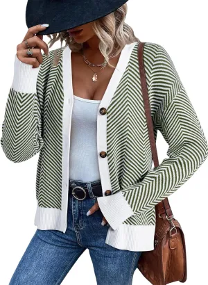 Dokotoo Women's 2025 Fashion Casual Open Front Long Sleeve Chunky Knit Striped Cardigans Sweaters Outerwear Coats