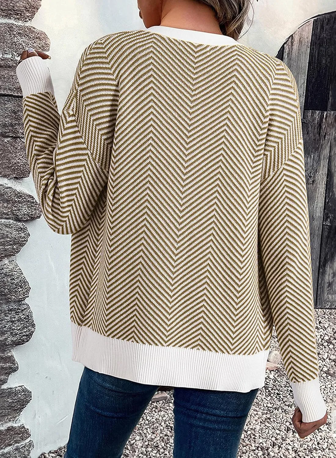 Dokotoo Women's 2025 Fashion Casual Open Front Long Sleeve Chunky Knit Striped Cardigans Sweaters Outerwear Coats