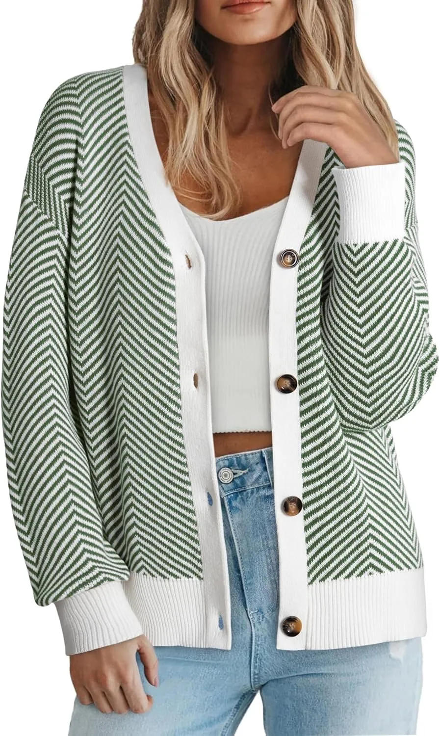 Dokotoo Women's 2025 Fashion Casual Open Front Long Sleeve Chunky Knit Striped Cardigans Sweaters Outerwear Coats