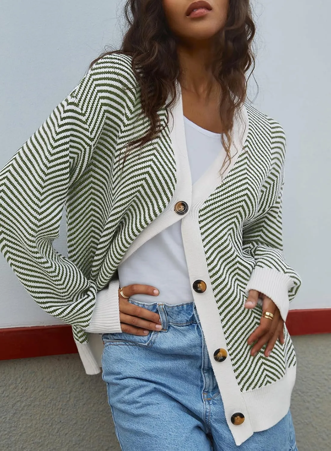 Dokotoo Women's 2025 Fashion Casual Open Front Long Sleeve Chunky Knit Striped Cardigans Sweaters Outerwear Coats