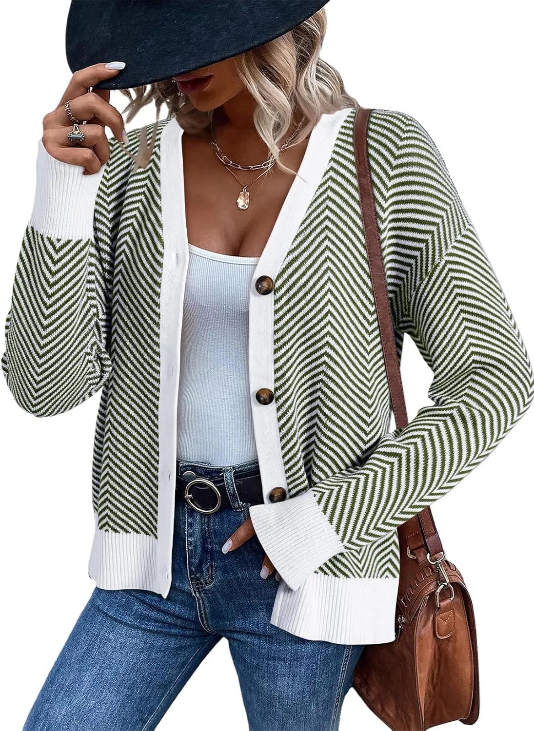 Dokotoo Women's 2025 Fashion Casual Open Front Long Sleeve Chunky Knit Striped Cardigans Sweaters Outerwear Coats