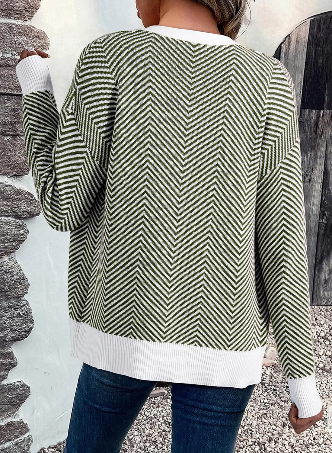 Dokotoo Women's 2025 Fashion Casual Open Front Long Sleeve Chunky Knit Striped Cardigans Sweaters Outerwear Coats