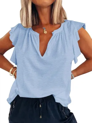 Ebifin Womens Plus Size Tank Tops V Neck Ruffle Sleeve Summer Casual Loose Blouses Tee Shirts
