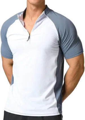 Elastic Workout Gym Muscle Shorts Sleeve Shirts Quick Dry Zipper Cycling T-Shirts for Men T71