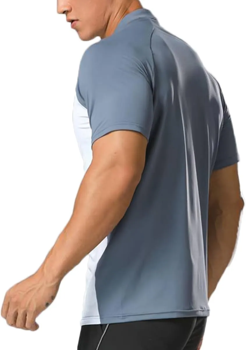 Elastic Workout Gym Muscle Shorts Sleeve Shirts Quick Dry Zipper Cycling T-Shirts for Men T71