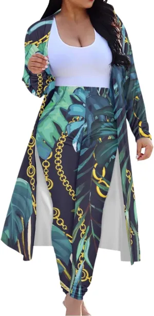 ENLACHIC Women Floral Print Long Sleeve Cardigan Cover up Long Pants 2 Piece Outfits Set