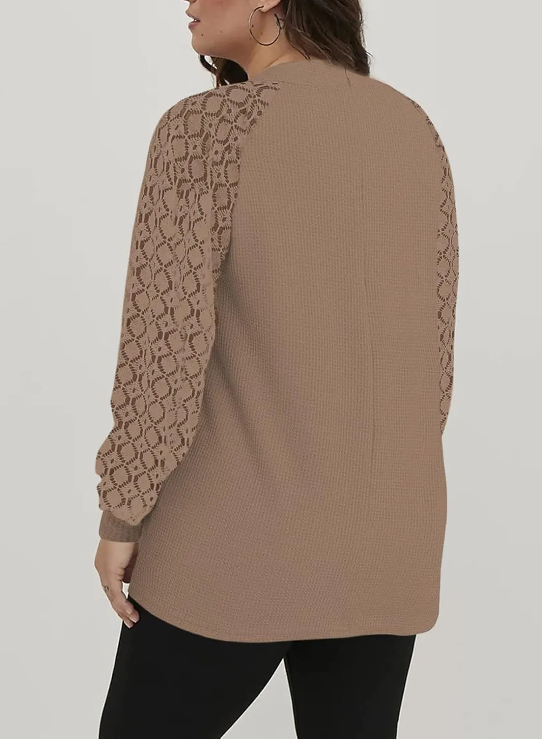 Eytino Plus Size Tops for Women Lace Long Sleeve Round Neck Casual Loose Blouses T Shirts(1X-5X)
