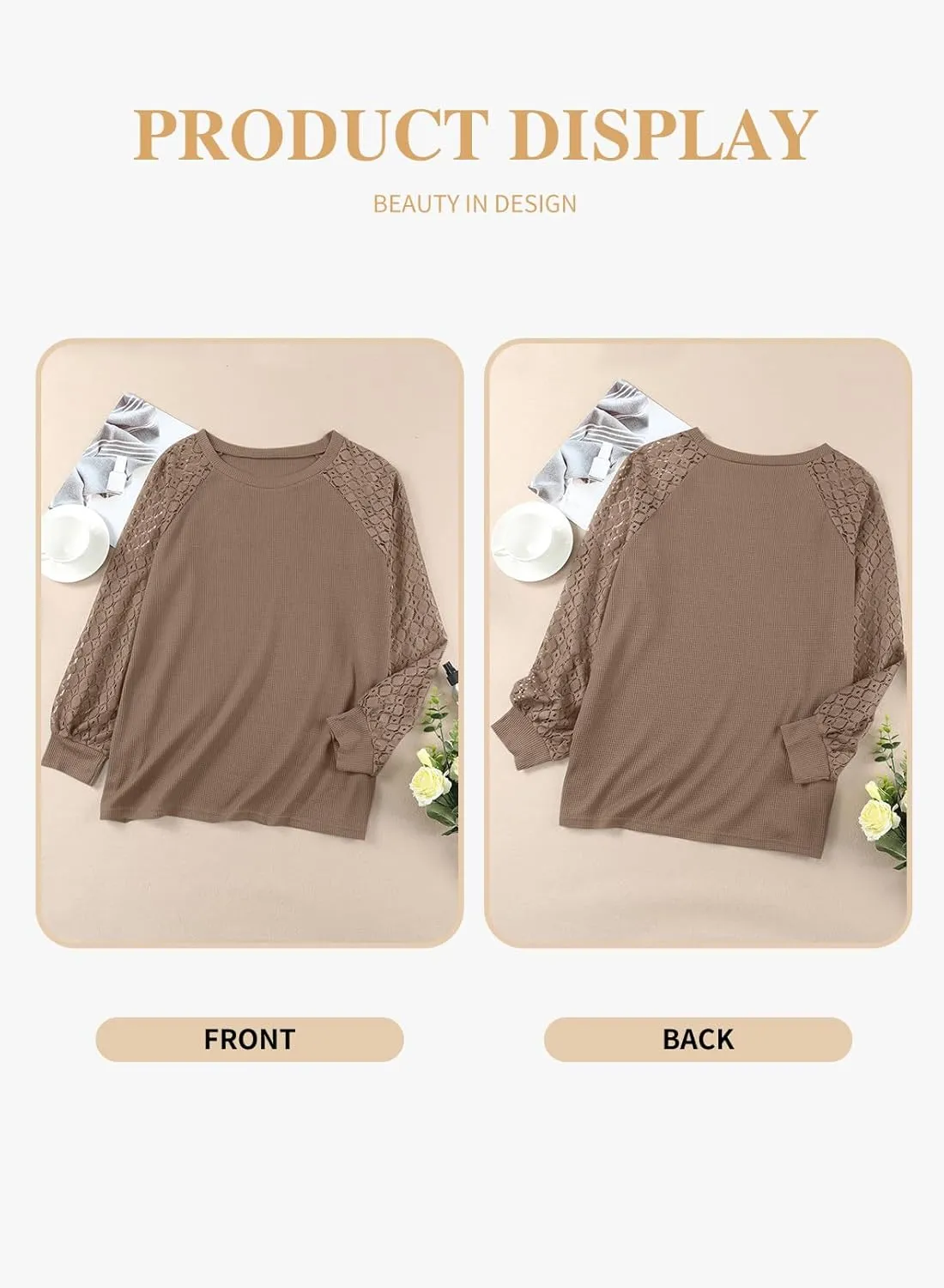 Eytino Plus Size Tops for Women Lace Long Sleeve Round Neck Casual Loose Blouses T Shirts(1X-5X)