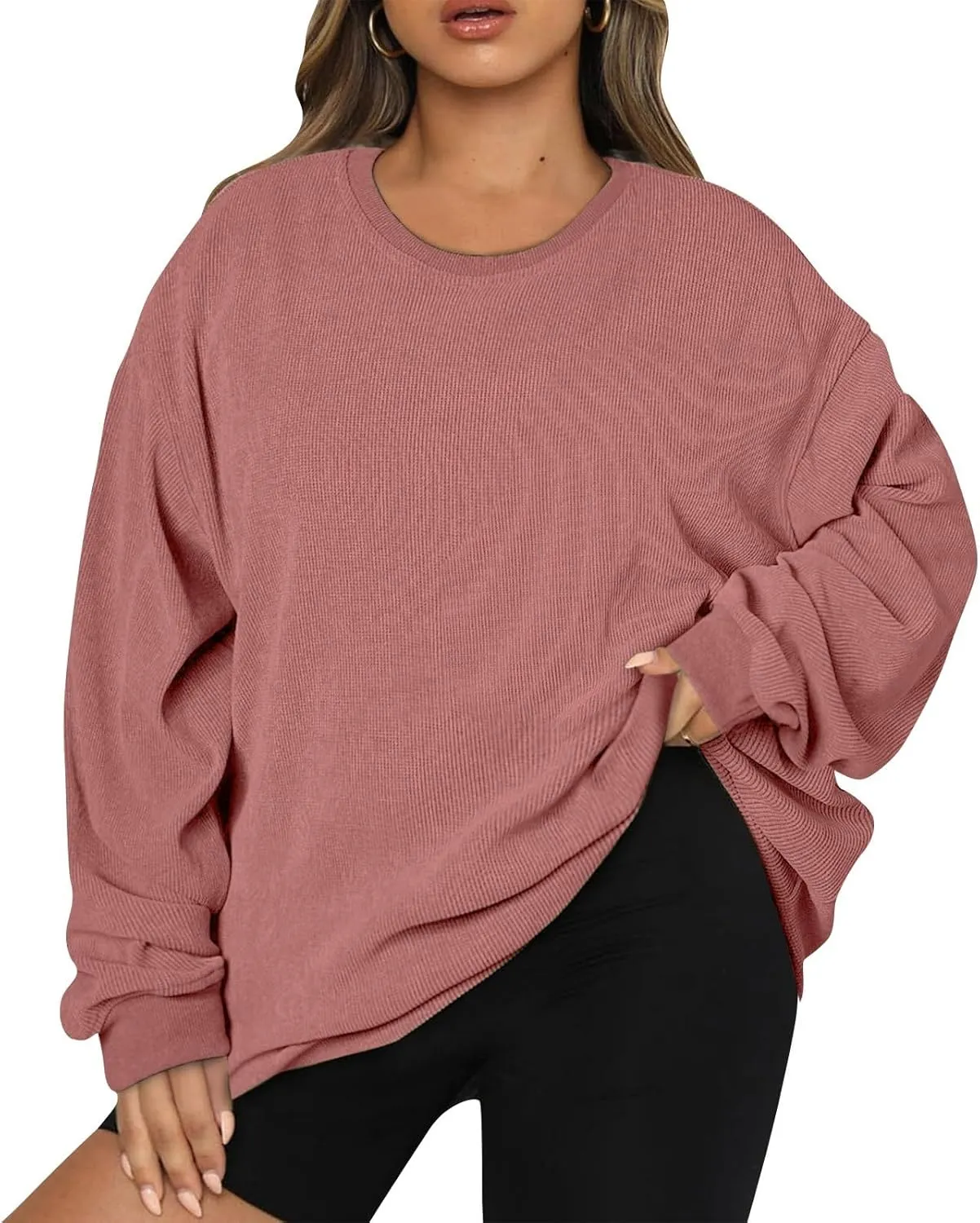 Fall Sweatshirts for Women Trendy Oversized Teacher Crewneck Sweatshirt Drop Shoulder Long Sleeve Pullover Sweaters
