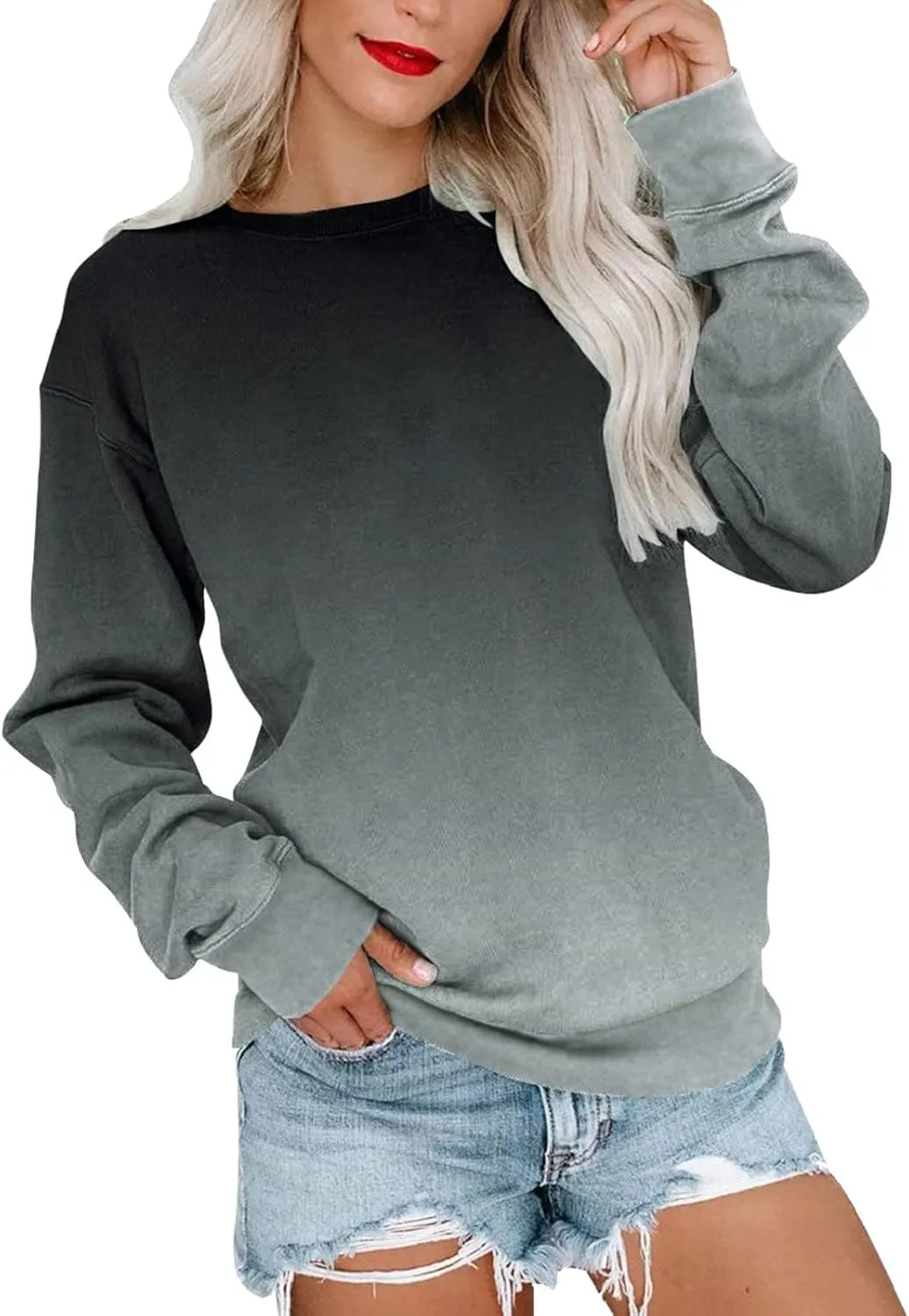 Fall Sweatshirts for Women Trendy, Womens Casual Crewneck Sweatshirts Long Sleeve Cute Tunic Tops Loose Fitting Pullover Top
