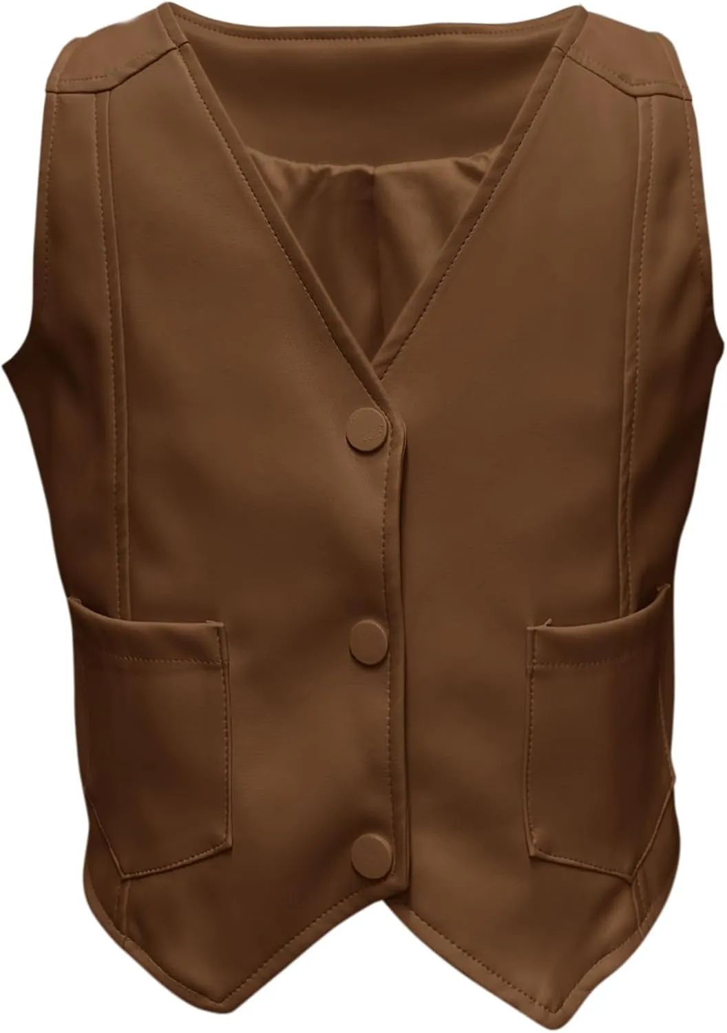 Fallorchid Girls Faux Leather Vest Fashion Button Sleeveless Tank Tops Cute V Neck Jacket Waistcoat