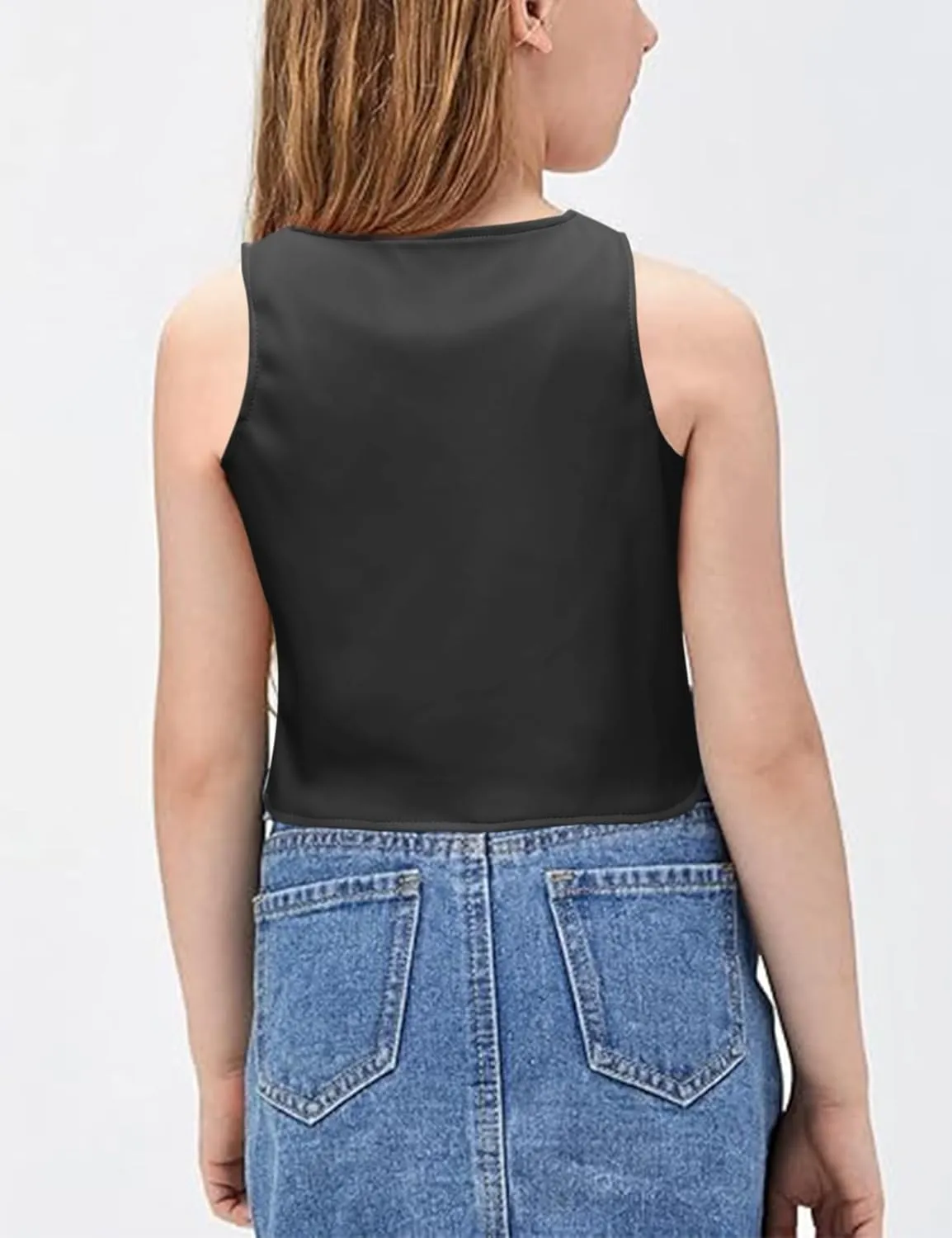 Fallorchid Girls Faux Leather Vest Fashion Button Sleeveless Tank Tops Cute V Neck Jacket Waistcoat