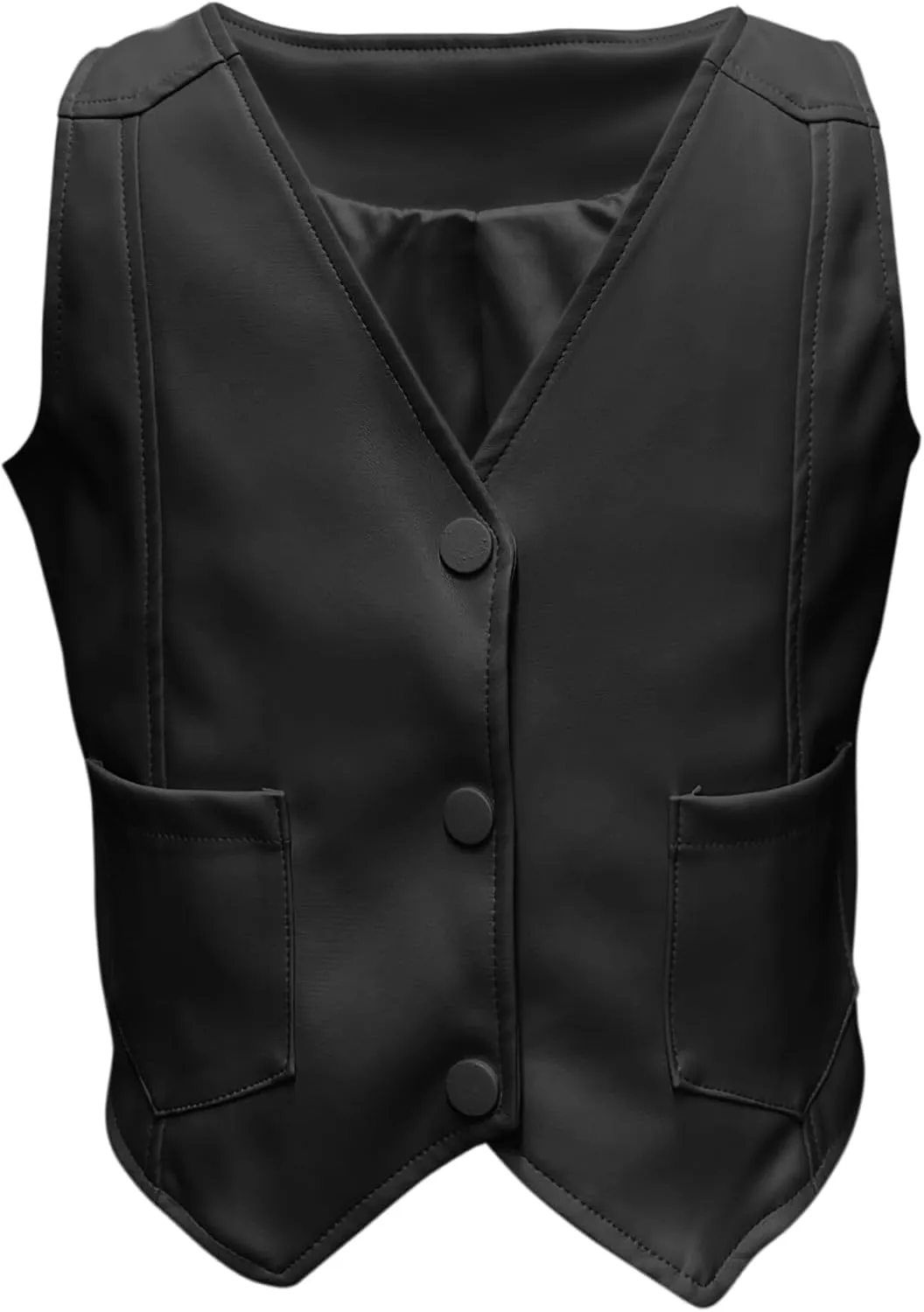 Fallorchid Girls Faux Leather Vest Fashion Button Sleeveless Tank Tops Cute V Neck Jacket Waistcoat