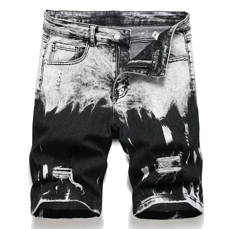Fashionable Slim Stretch Men's Denim Shorts / Male Ripped Shorts with Pockets