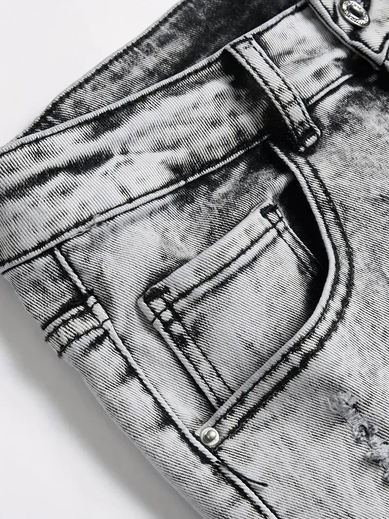 Fashionable Slim Stretch Men's Denim Shorts / Male Ripped Shorts with Pockets