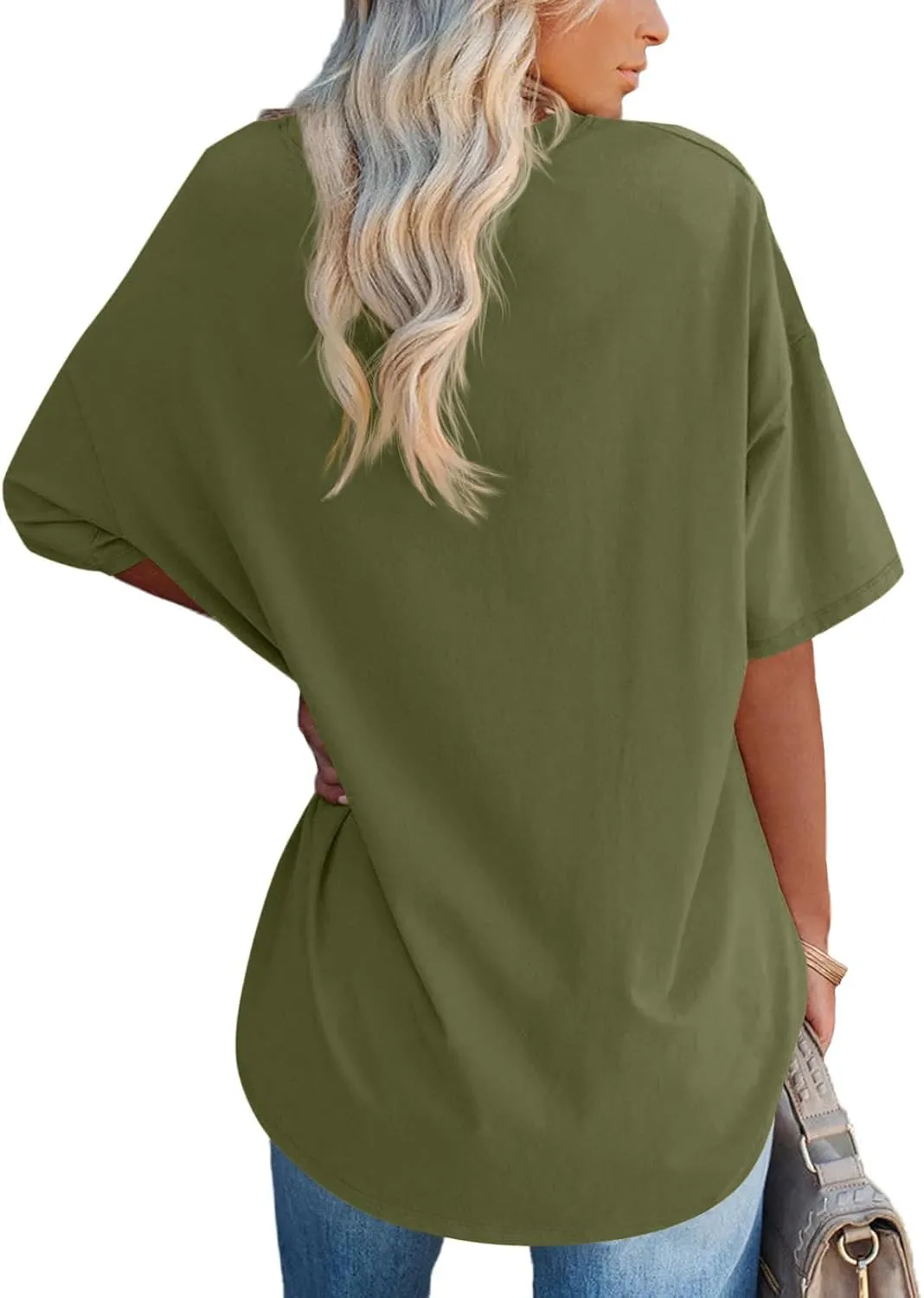 Fisoew Women's Oversized T Shirts Tees Half Sleeve Crew Neck Cotton Tunic Tops