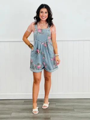 Floral Washed Denim Wide Leg Shortalls (Reg.)