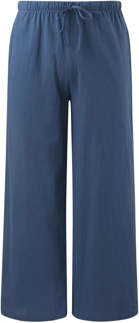 Flowy Pants for Women Linen Summer Casual Vacation Trouser Wide Leg Drawstring High Waist Palazzo Pants with Pocket