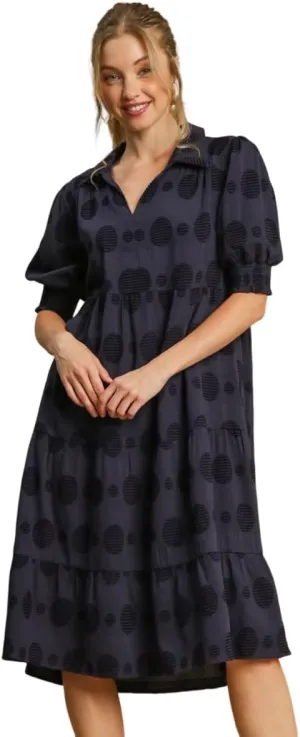 Full Size Swiss Dot Jacquard Tiered Midi Dress Plus Size