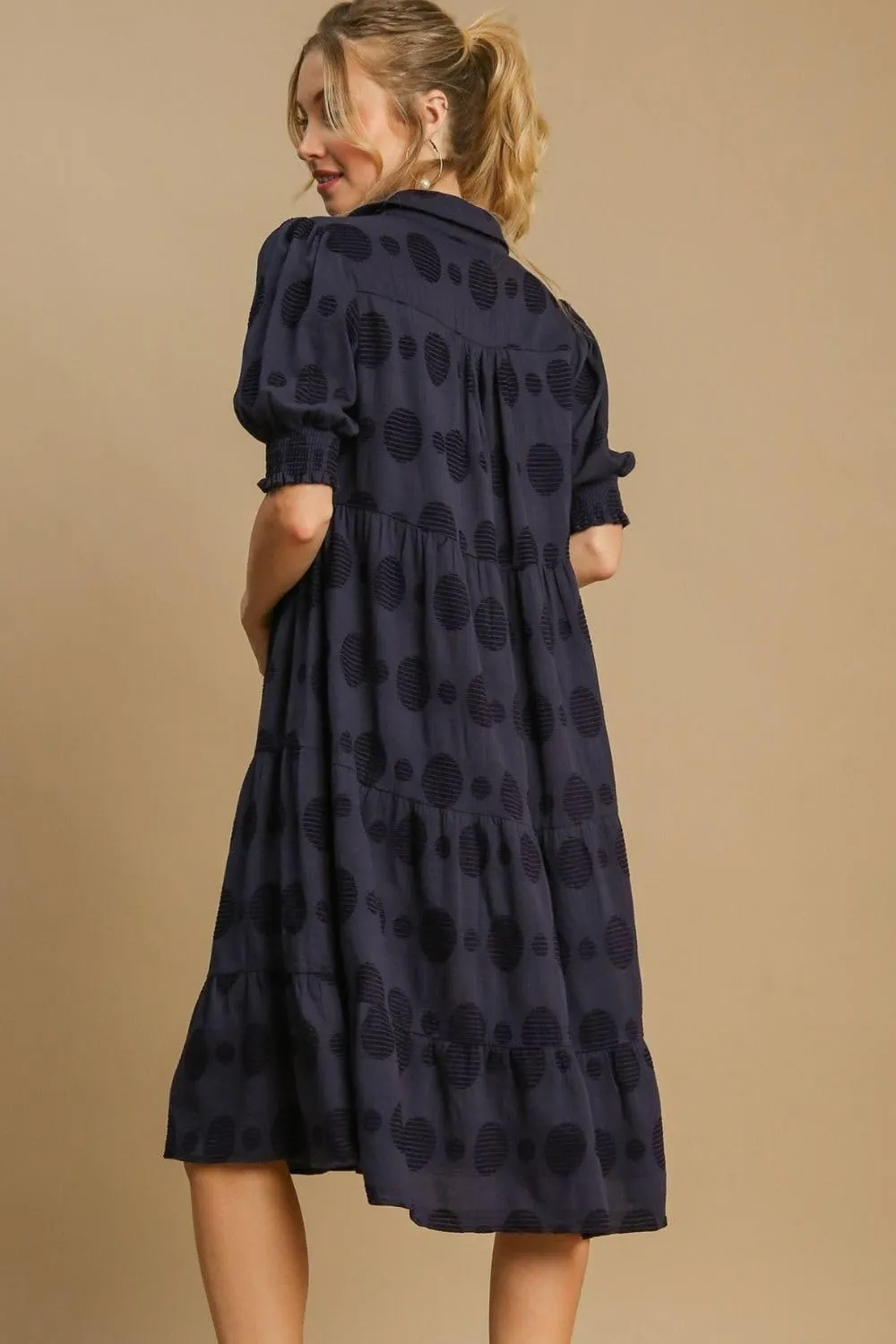 Full Size Swiss Dot Jacquard Tiered Midi Dress Plus Size