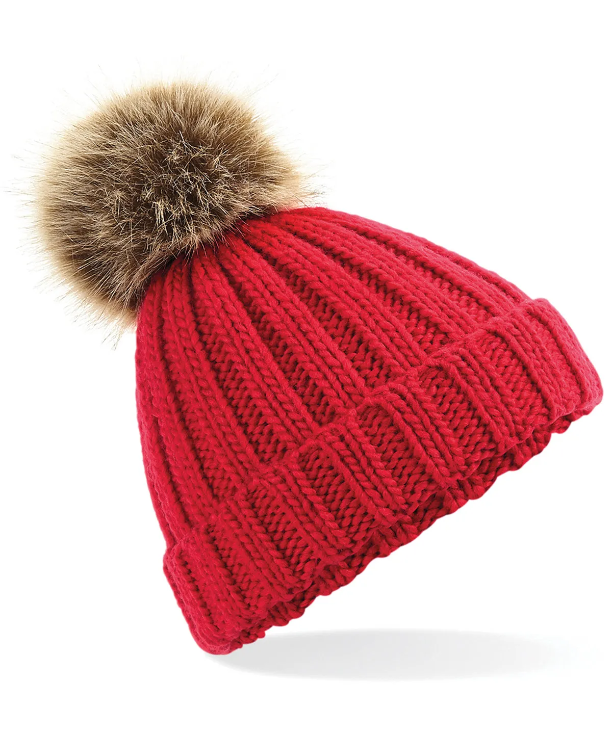 Fur pop pom chunky beanie | Classic Red