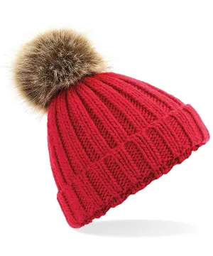 Fur pop pom chunky beanie | Classic Red