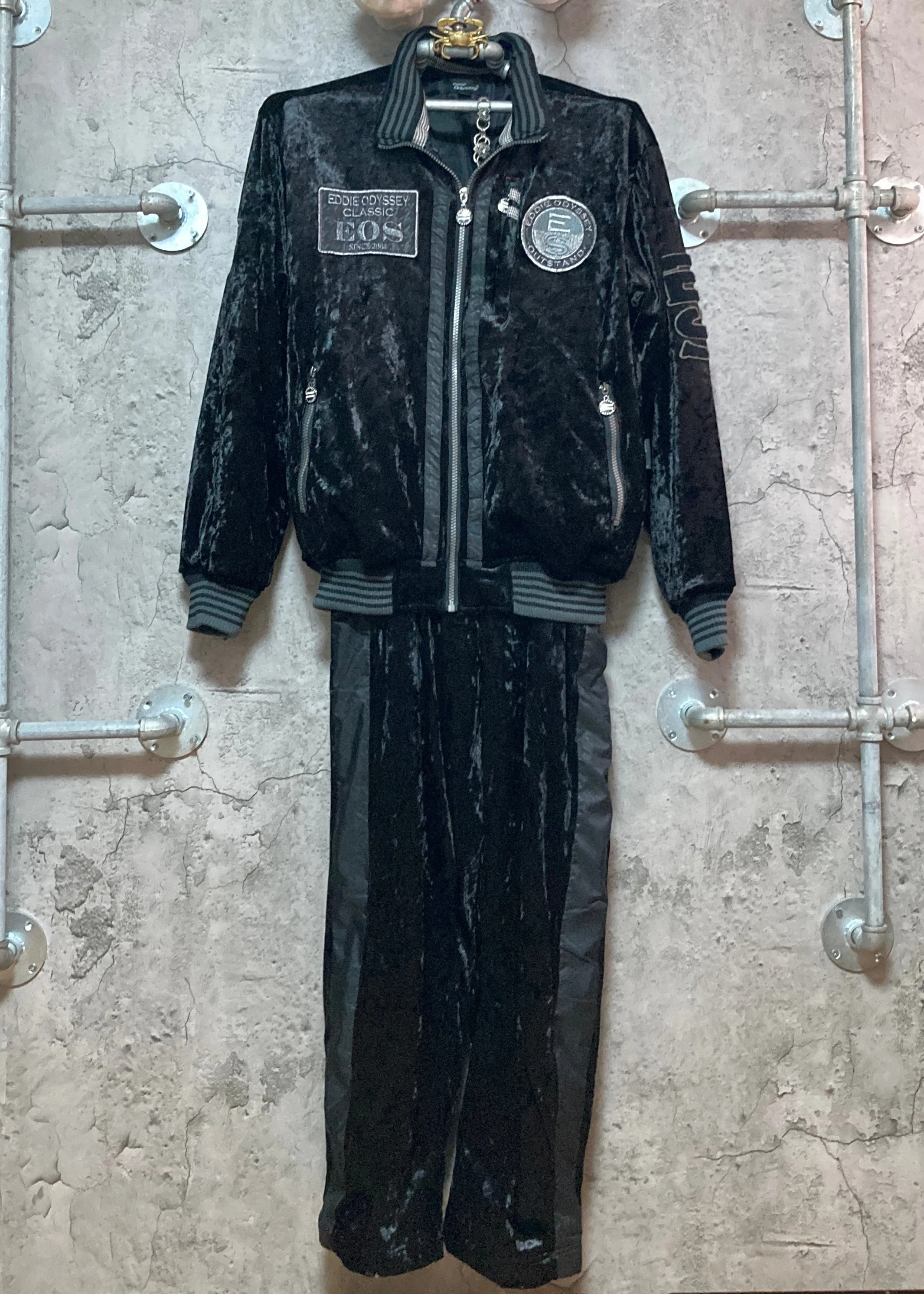 furyo two piece set velour tracksuit jacket pants black