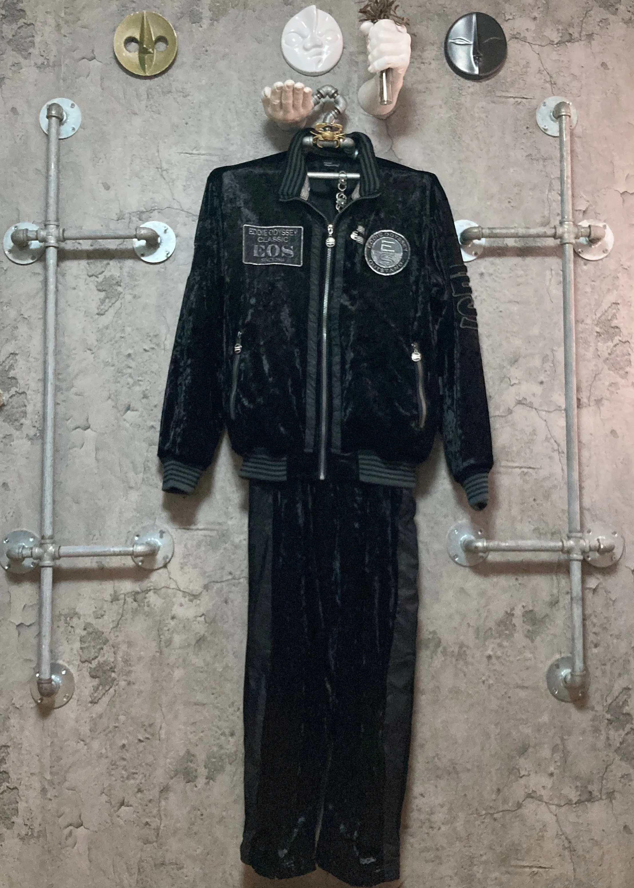 furyo two piece set velour tracksuit jacket pants black